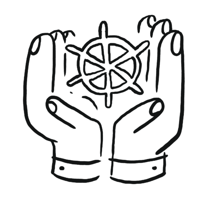 Hands holding steering bar